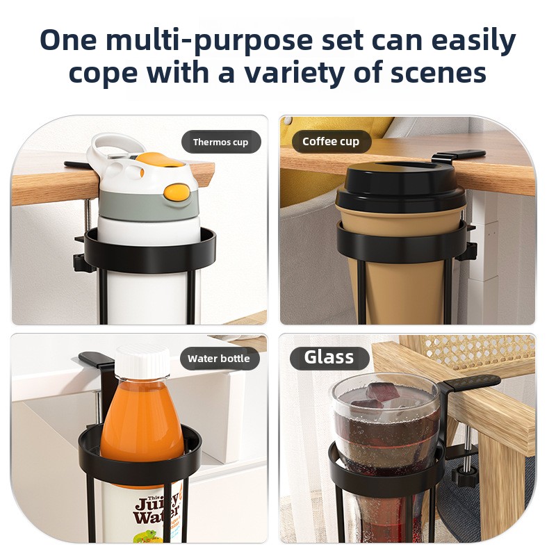Iron Hanging Table Edge Water Cup Holder Office Coffee Cups Hook Desk Side Storage Rack Fixed NoPun 2