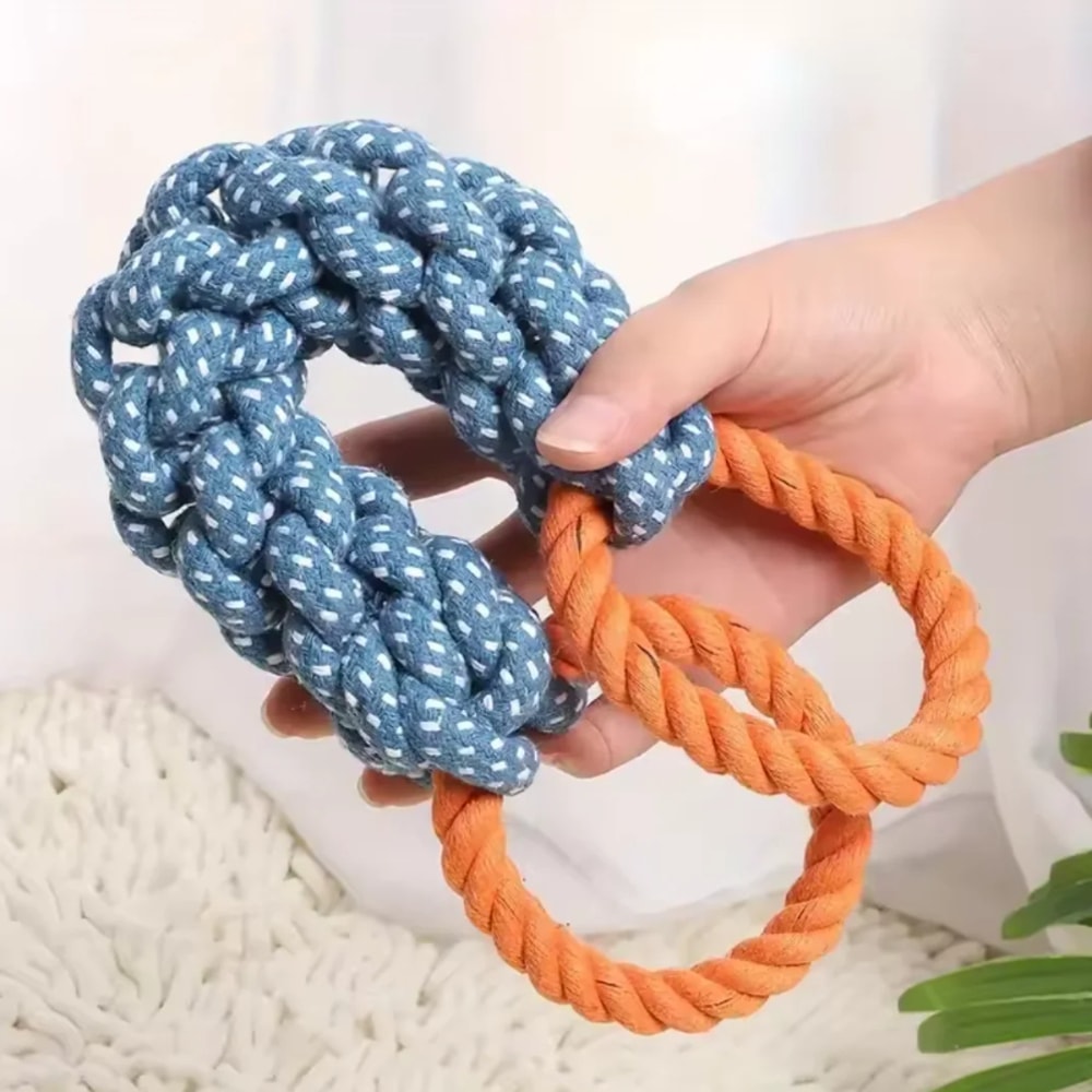 Biting rope dog toys for teeth cleaning, stress relieving sturdy hand woven
