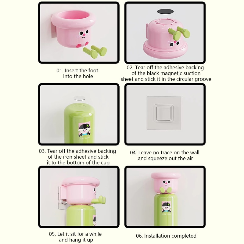 2 In 1 Gargle Cup Cute Kids Creative Toothbrush Holder Household No Punching Organizer Rack With Cu 4