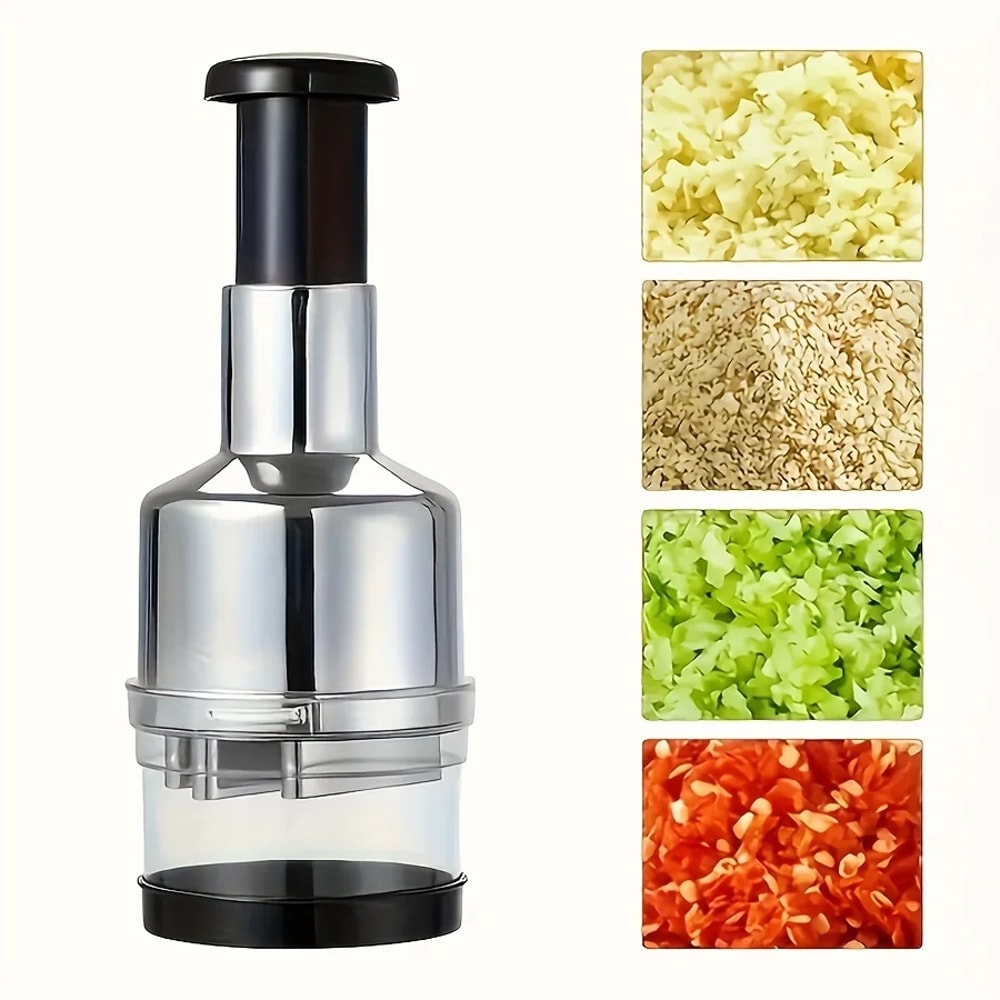 Vertical Hand Press Kitchen Manual Tools Garlic Onion Chopper With Storage Container For Vegetables 1