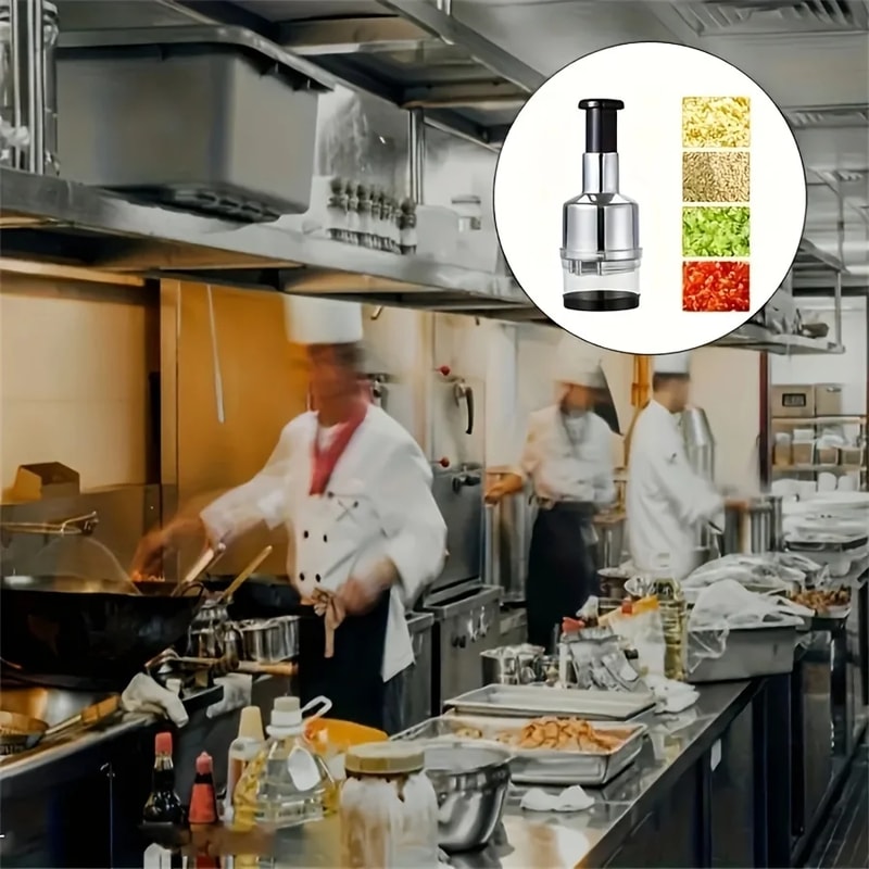 Vertical Hand Press Kitchen Manual Tools Garlic Onion Chopper With Storage Container For Vegetables 4