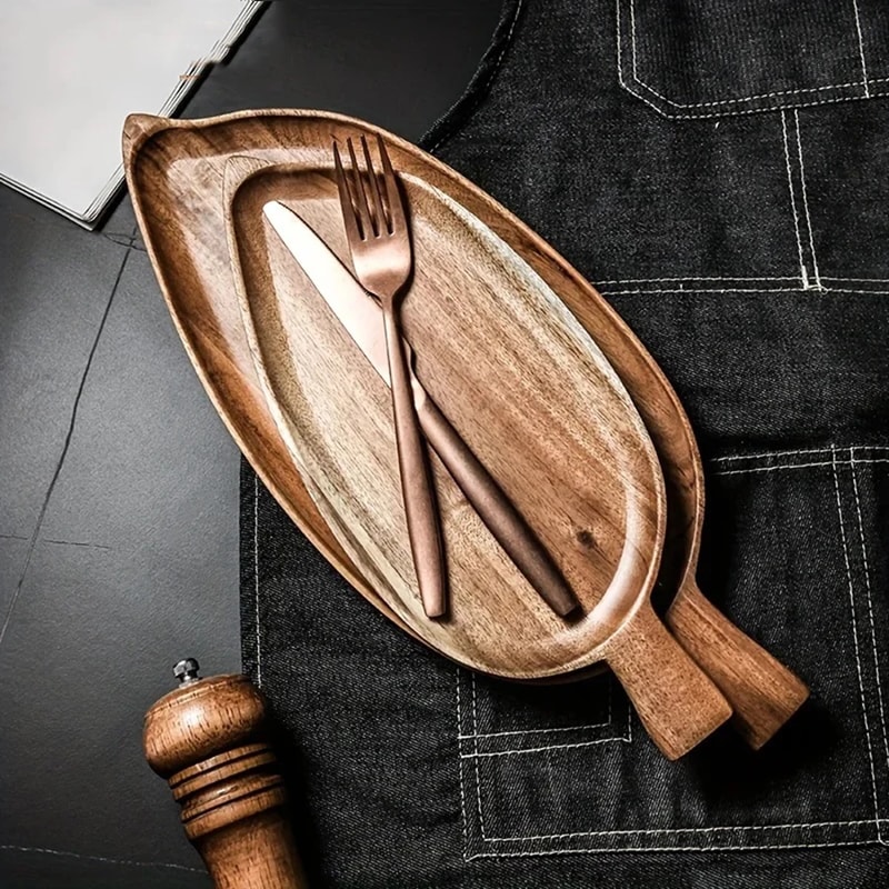 Waterproof Wooden Tray Solid Wood Leaf Shaped Afternoon Tea Tray For Steak Sushi 4