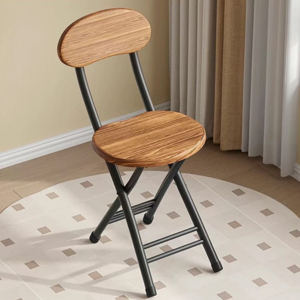 Portable Folding Chair with Oval Seat, Durable Metal Frame, No Assembly Needed, Hardwood Construction for Home
