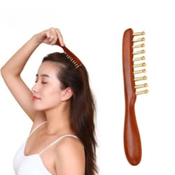head meridian treatment comb, 10 tooth copper wood massage comb for relaxation