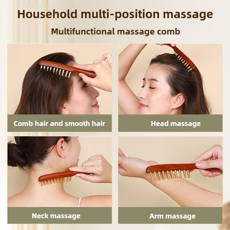 Head Meridian Treatment Comb 10 Tooth Copper Wood Massage Comb For Relaxation 1
