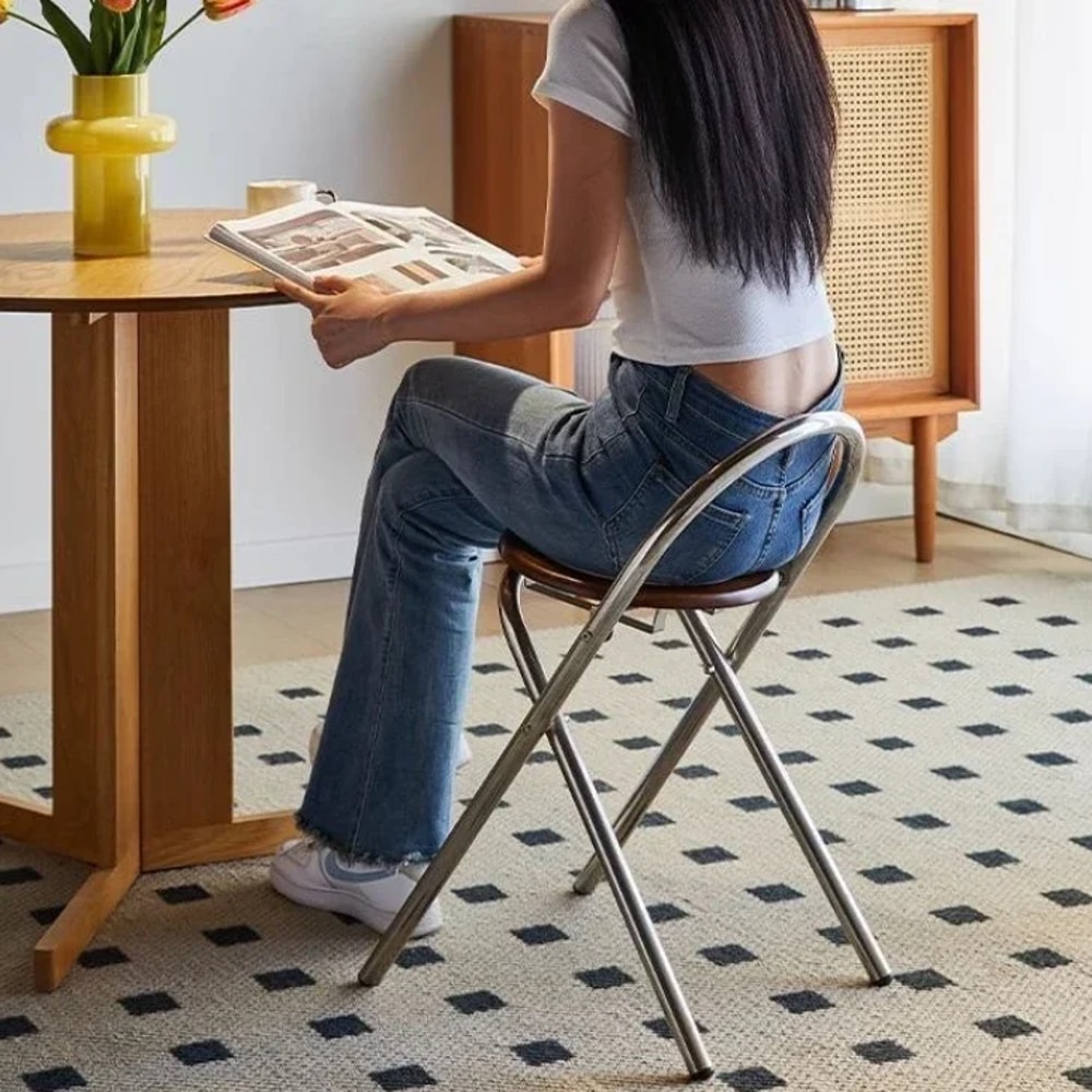 Foldable Retro Backrest Dining Chair Leisure Balcony Rattan Bar Chairs For Family Use 4