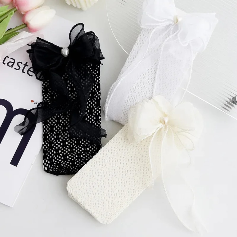 Four Season Girls Bow Calf Socks Breathable Mesh High Tube Socks Lolita Japanese Style 1