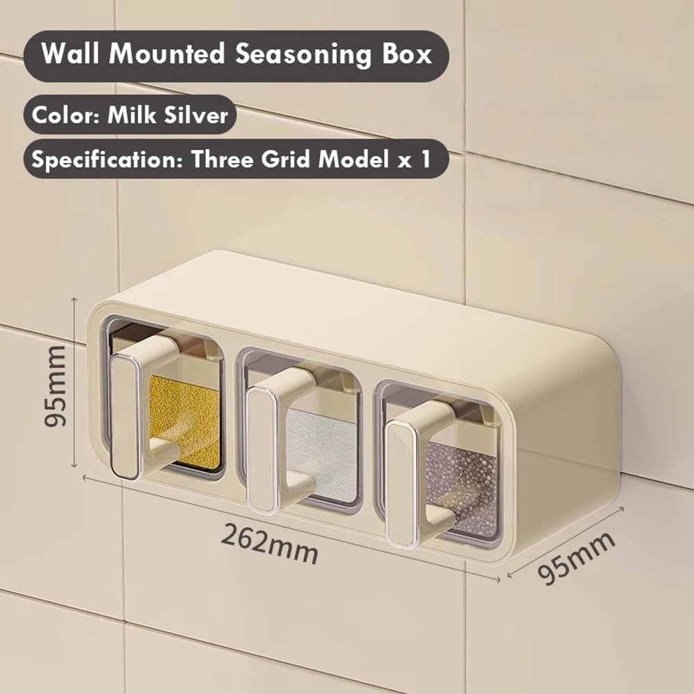 Wall Mounted Kitchen Spice Storage Box Moistureproof Seasoning Jar With Spoon Clear Seal Box Set 8