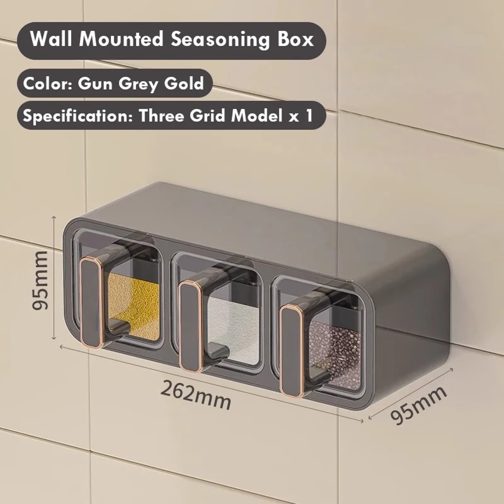 Wall Mounted Kitchen Spice Storage Box Moistureproof Seasoning Jar With Spoon Clear Seal Box Set 7