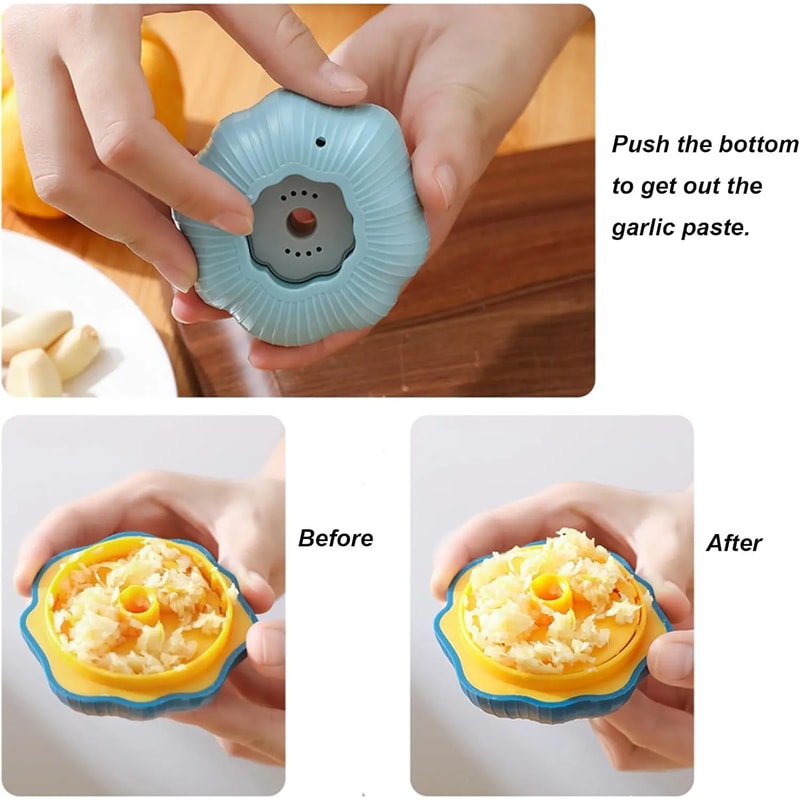 Manual Rotary Grinding Garlic Press, Cute Household Garlic Shape, Mini Chopper for Chili, Ginger, and Garlic