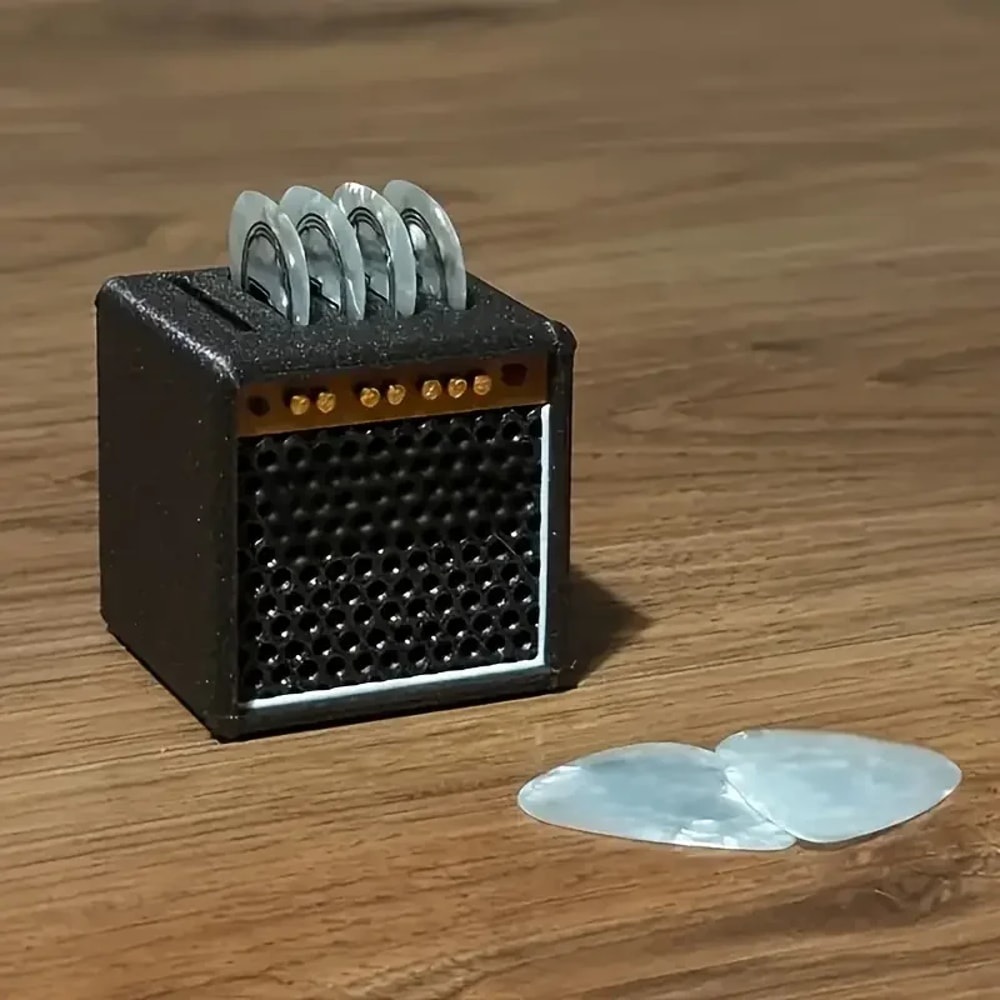 Modern Art Simulated Speakers 3D Printed Music Guitar Bass Pick Storage Box Spacesaving Desktop Orn 1