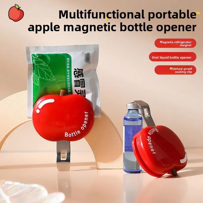 Magnetic AppleShaped Bottle Opener With Food Sealing Clip Multifunctional Household Tool For Beer W 1