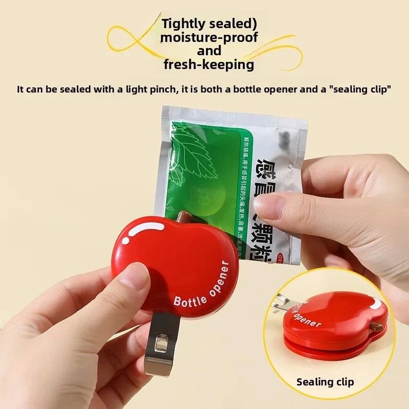 Magnetic AppleShaped Bottle Opener With Food Sealing Clip Multifunctional Household Tool For Beer W 3