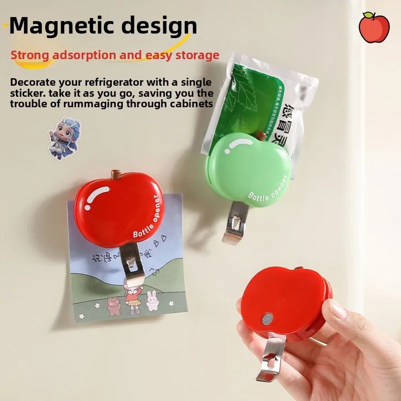 Magnetic AppleShaped Bottle Opener With Food Sealing Clip Multifunctional Household Tool For Beer W 4