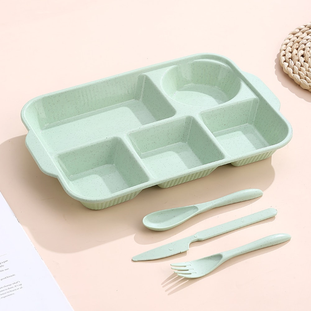 Food Grade Portable 5 Grids Lunchbox With Divided Plates Knife Fork Spoon Dinnerware Set 5