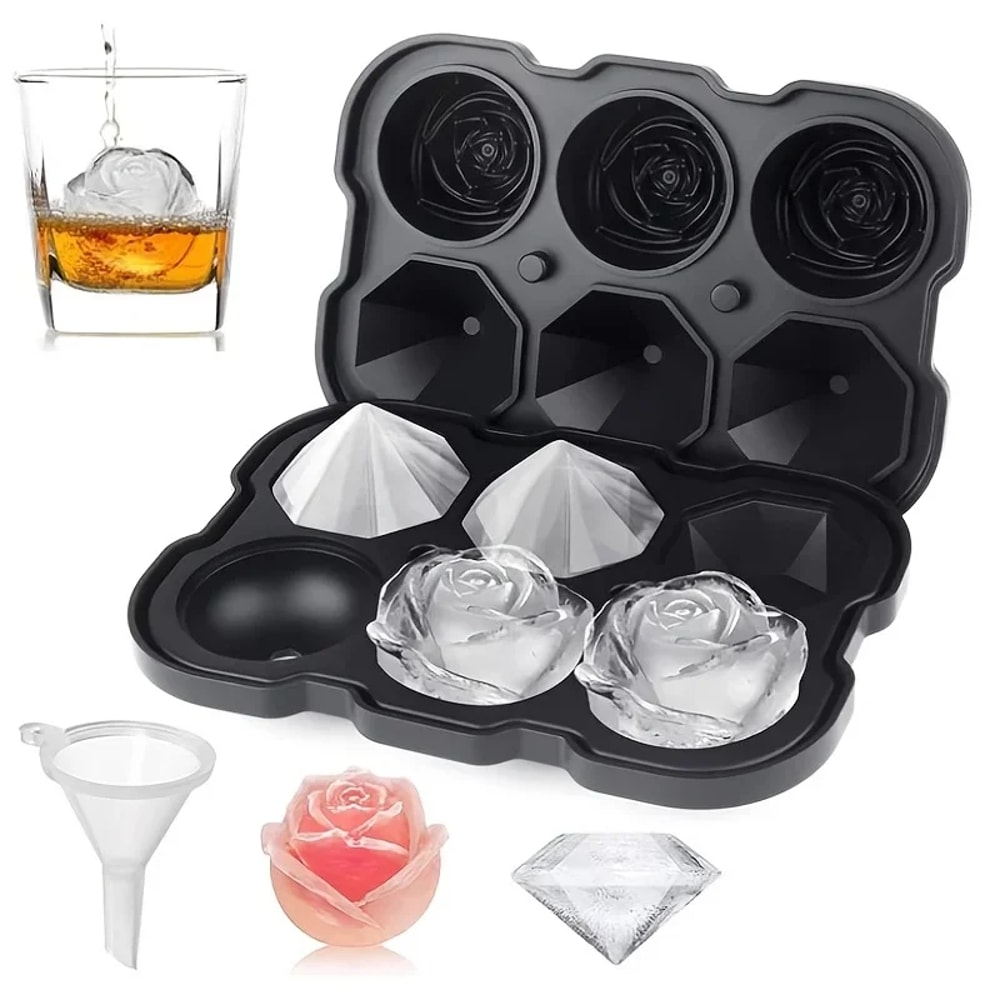 Modern Silicone Ice Cube Maker Tray For Bar, Office, Diamond & Rose Shaped Ice Cube Mould