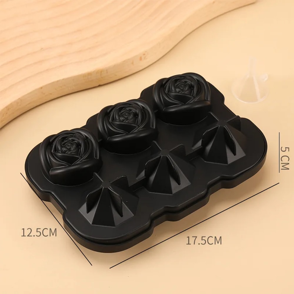 Modern Silicone Ice Cube Maker Tray For Bar, Office, Diamond & Rose Shaped Ice Cube Mould