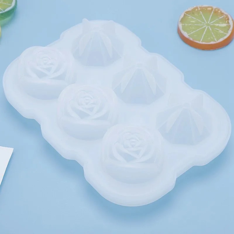 Modern Silicone Ice Cube Maker Tray For Bar, Office, Diamond & Rose Shaped Ice Cube Mould