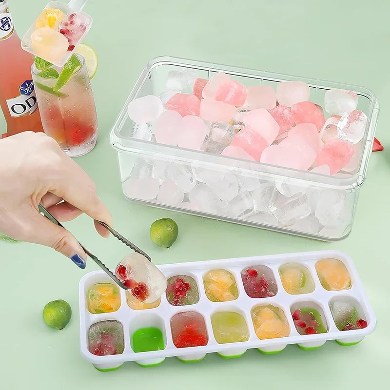 Ice Cube Tray Food Grade Reusable Square Silicone Ice Cube Tray Molds With Lid Silicone DIY Iced Bo 4