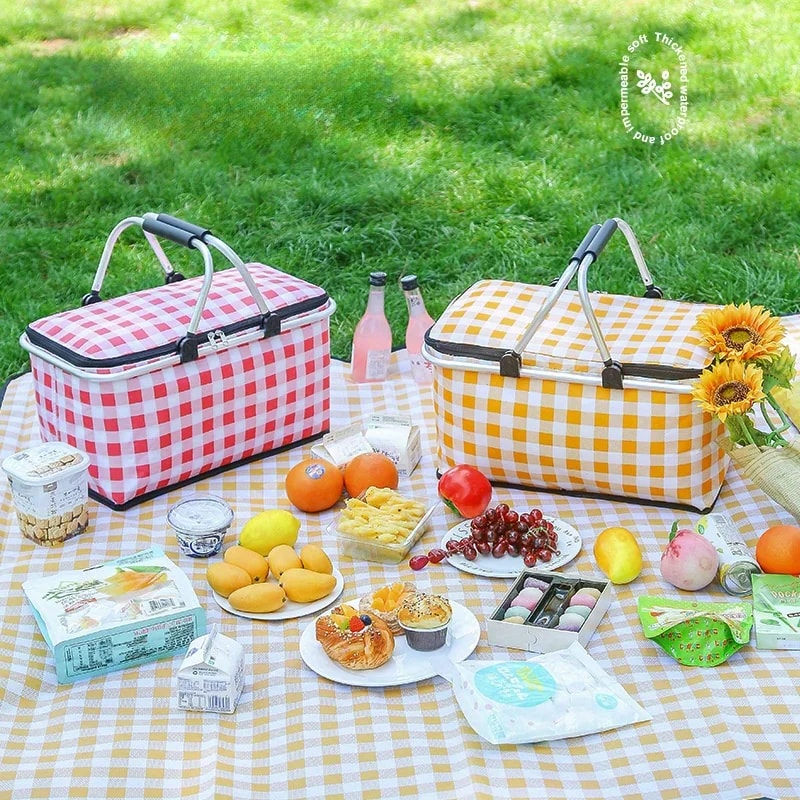 Folding Picnic Basket Outdoor Camping Handheld Insulation Bag Aluminum Foil For Barbecue Travel 1