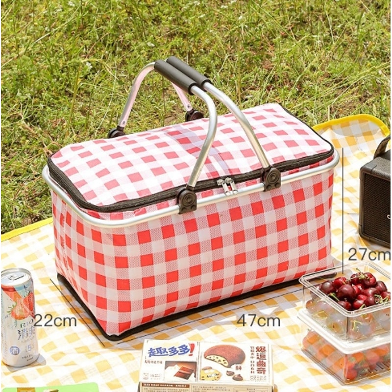 Folding Picnic Basket Outdoor Camping Handheld Insulation Bag Aluminum Foil For Barbecue Travel 6