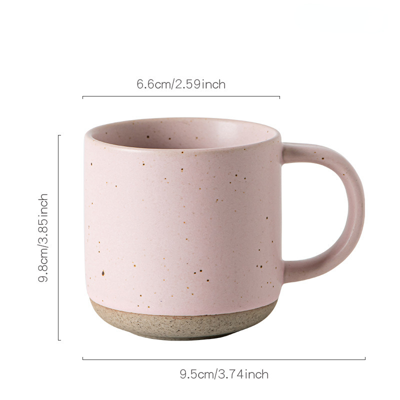 Modern Design White Small Frosted Ceramic Tumblers, Unglazed Base Speckled Coffee Mug With Handle
