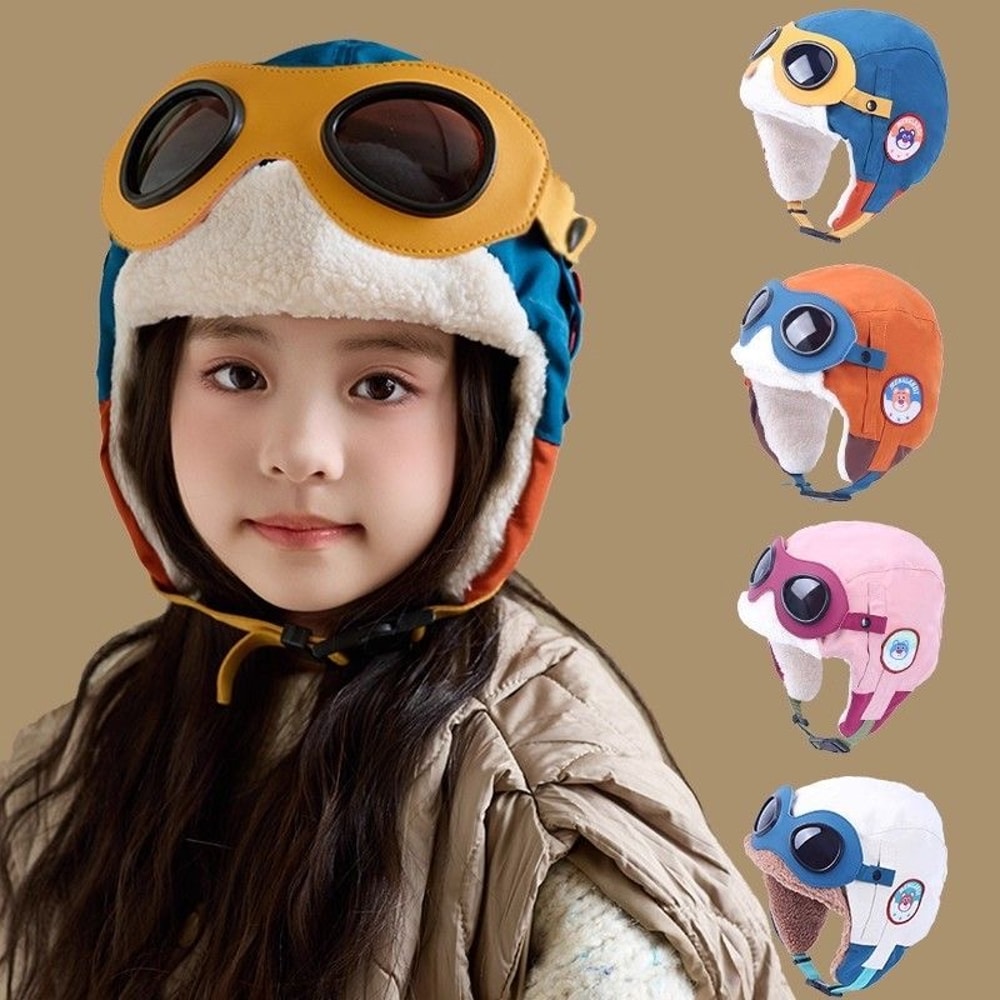 Windproof Autumn Winter Childrens Pilot Hat Ear Protection With Plush Warmth Winter Outdoor For Chi 0