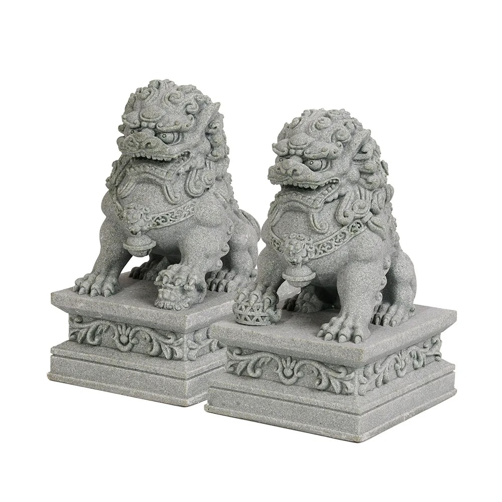 A Pair Of Lucky And Wealthy Stone Carvings Of Lions Chinese Feng Shui Qilin Ornaments Desktop Masco 5