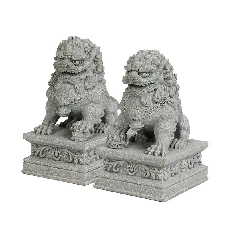 A Pair Of Lucky And Wealthy Stone Carvings Of Lions Chinese Feng Shui Qilin Ornaments Desktop Masco 5