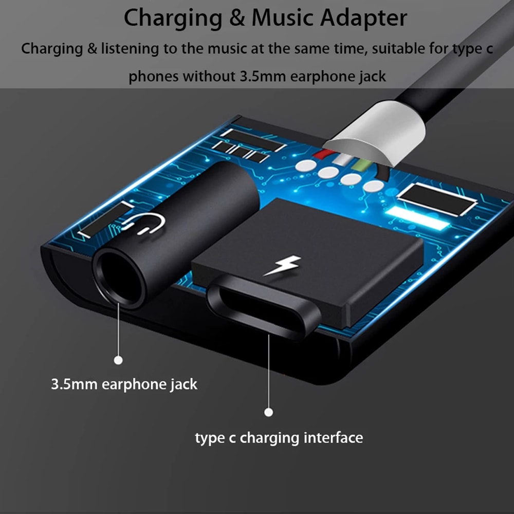 2 in 1 Charging USB C Type-C Audio Splitter, Earphone Adapter
