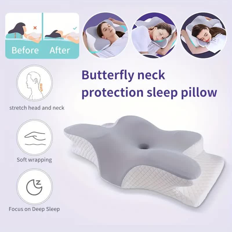 Orthopedic Beding Pillow, Butterfly Shaped Memory Foam Neck Pillow for Cervical Pain Relief