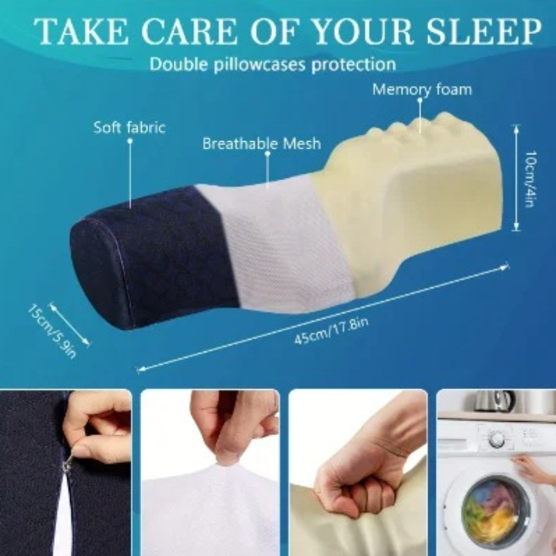 Memory Foam Orthopedic Neck Pillow, Cervical Support, Breathable, Washable Pillow for Comfortable Sleep