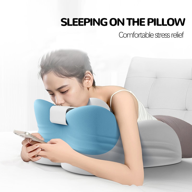 Back Neck Pain Relief Headboard with Face Down Massage Prone Pillow for Sitting Up, Washable Cover for Reading