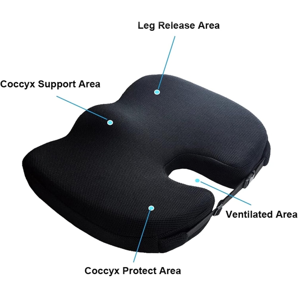 Gel Memory Foam U-shaped Cushion, Seat Cushion for Long Sitting, Relieves Tailbone & Back Pain