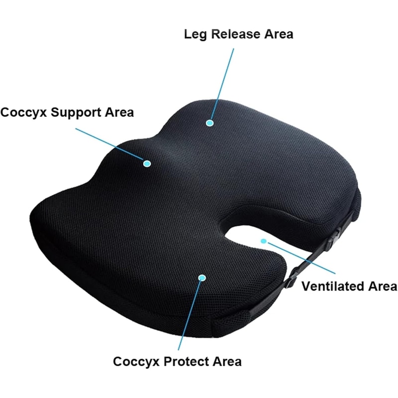 Gel Memory Foam U-shaped Cushion, Seat Cushion for Long Sitting, Relieves Tailbone & Back Pain