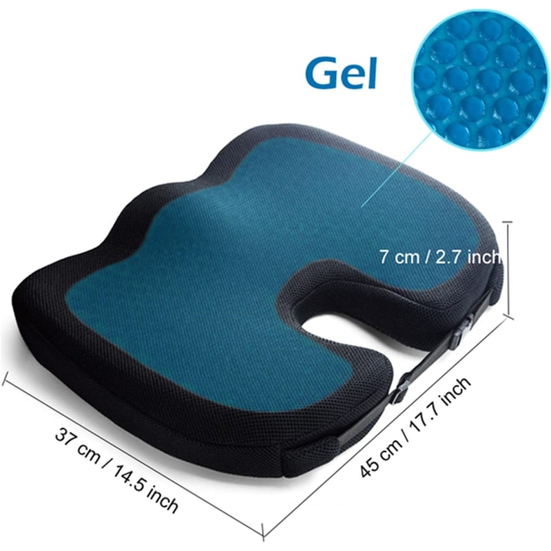 Gel Memory Foam U-shaped Cushion, Seat Cushion for Long Sitting, Relieves Tailbone & Back Pain