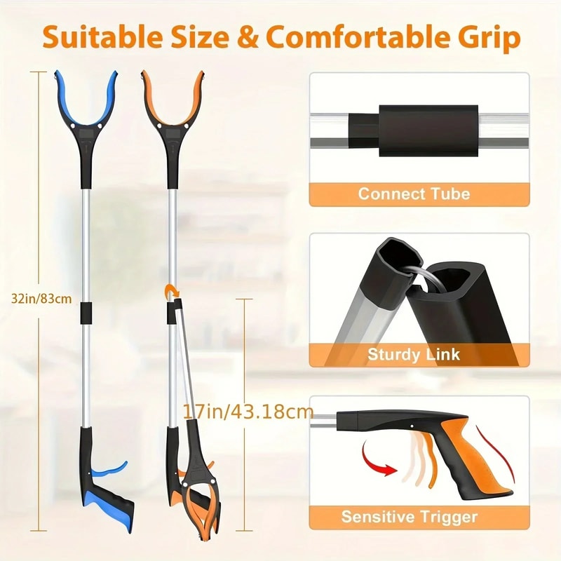 Lightweight Aluminum Pliers, Folding Long Clip for Picking Up Objects, Gripper Tool for Elderly