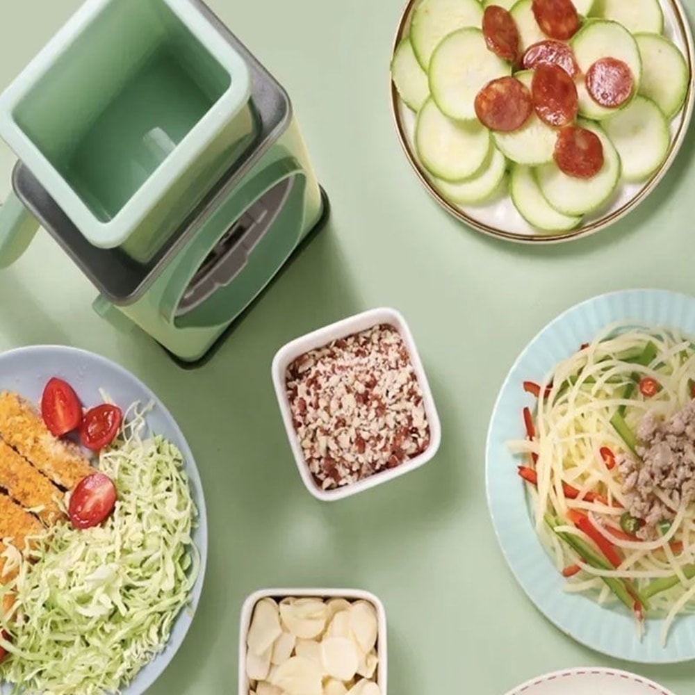 3-in-1 Cranked Vegetable Slicer, 6 Interchangeable Blades for Grinding, Shredding, Slicing, Must-Have Kitchen Tool