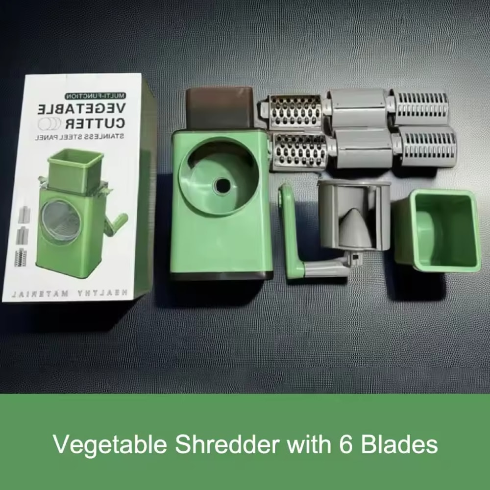 3-in-1 Cranked Vegetable Slicer, 6 Interchangeable Blades for Grinding, Shredding, Slicing, Must-Have Kitchen Tool