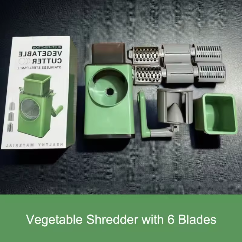 3-in-1 Cranked Vegetable Slicer, 6 Interchangeable Blades for Grinding, Shredding, Slicing, Must-Have Kitchen Tool