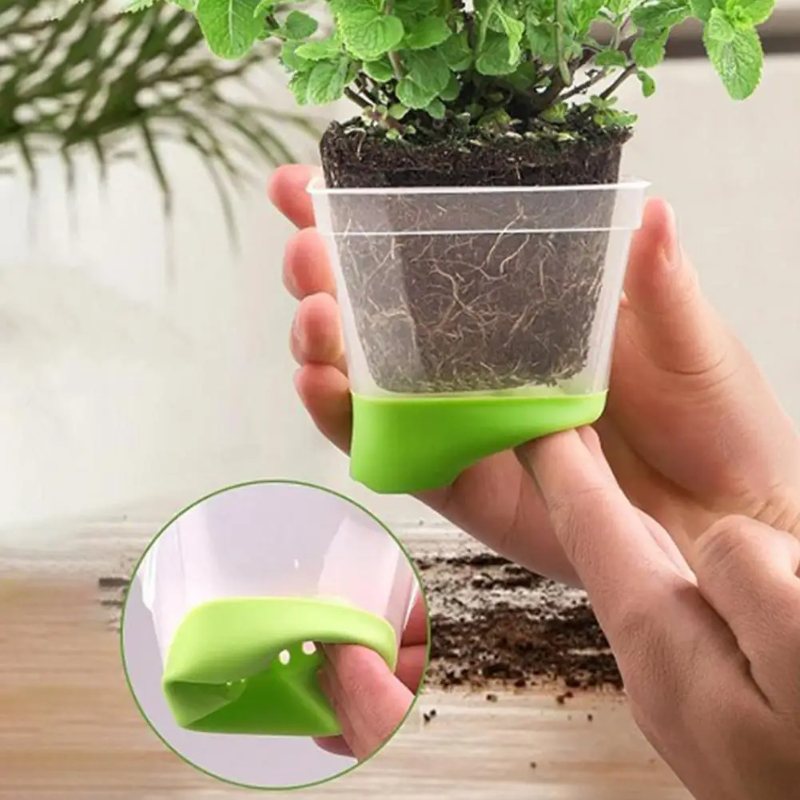 Reusable Transparent Flower Pots, 6 Plastic Square Pots for Planting and Seedling with Silicone Bottom and Label