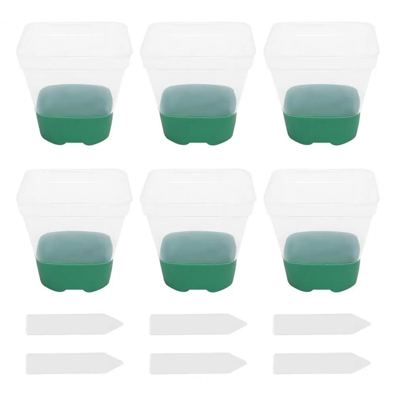 Reusable Transparent Flower Pots, 6 Plastic Square Pots for Planting and Seedling with Silicone Bottom and Label