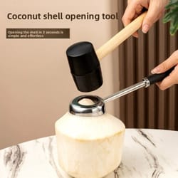 easy-to-use stainless steel coconut opener 3-piece set with rubber hammer and scraper for coconut chicken, juice
