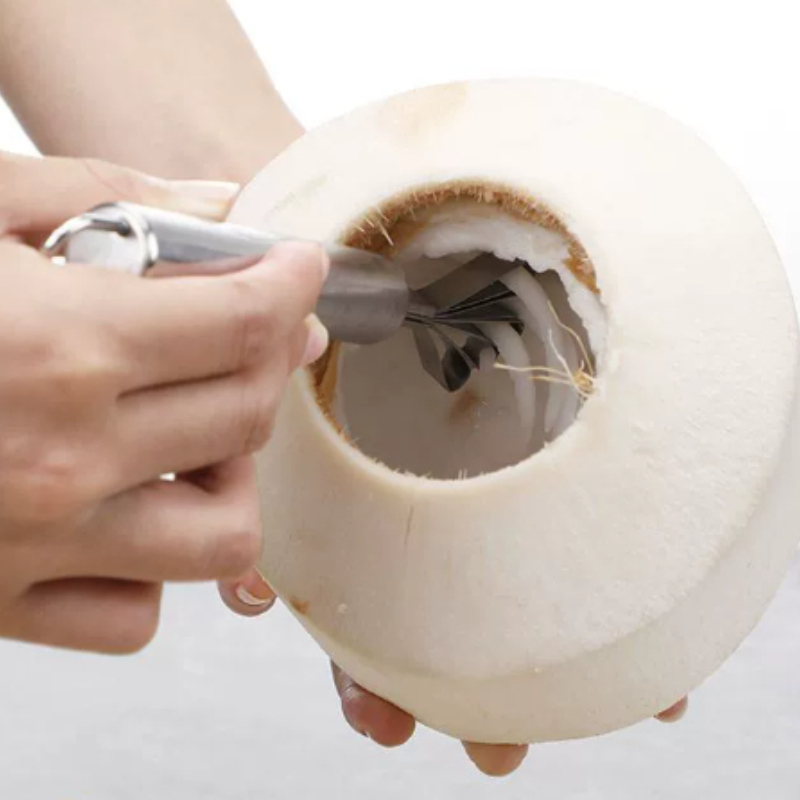 Easy-to-Use Stainless Steel Coconut Opener 3-Piece Set with Rubber Hammer and Scraper for Coconut Chicken, Juice