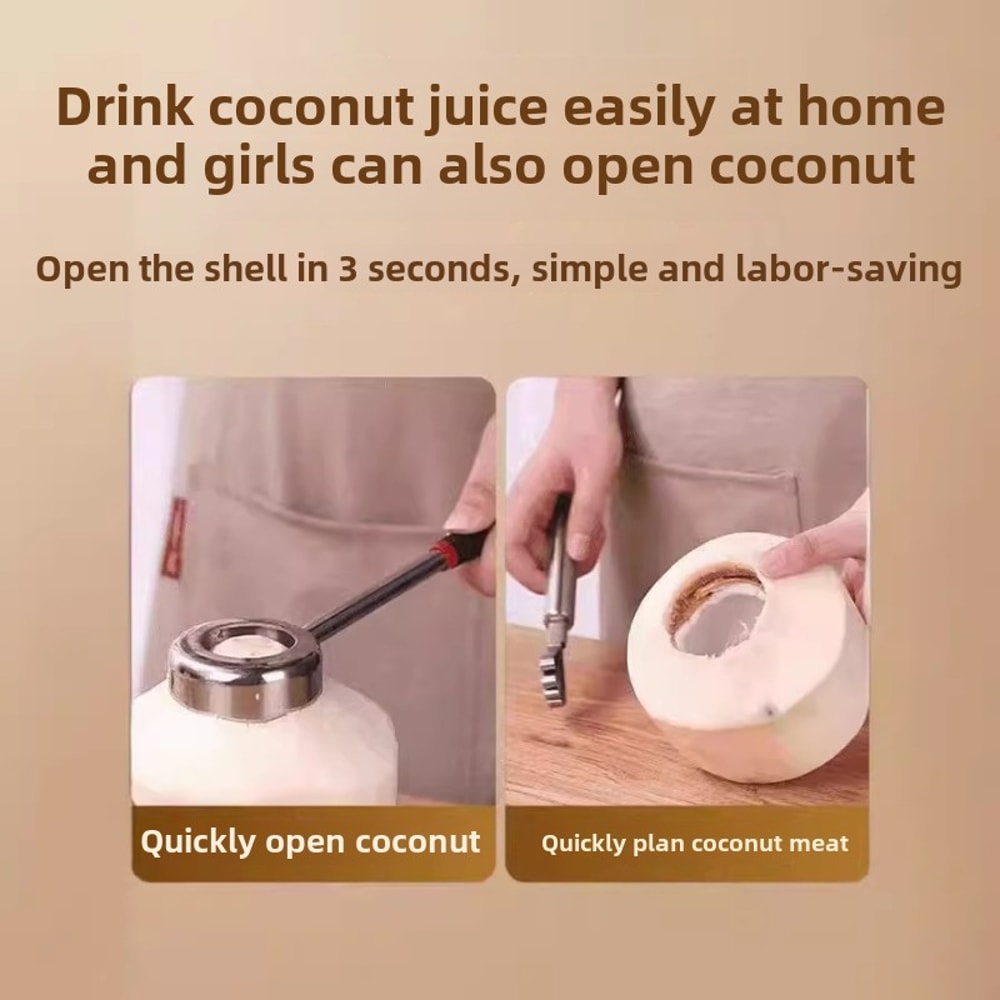 Easy-to-Use Stainless Steel Coconut Opener 3-Piece Set with Rubber Hammer and Scraper for Coconut Chicken, Juice