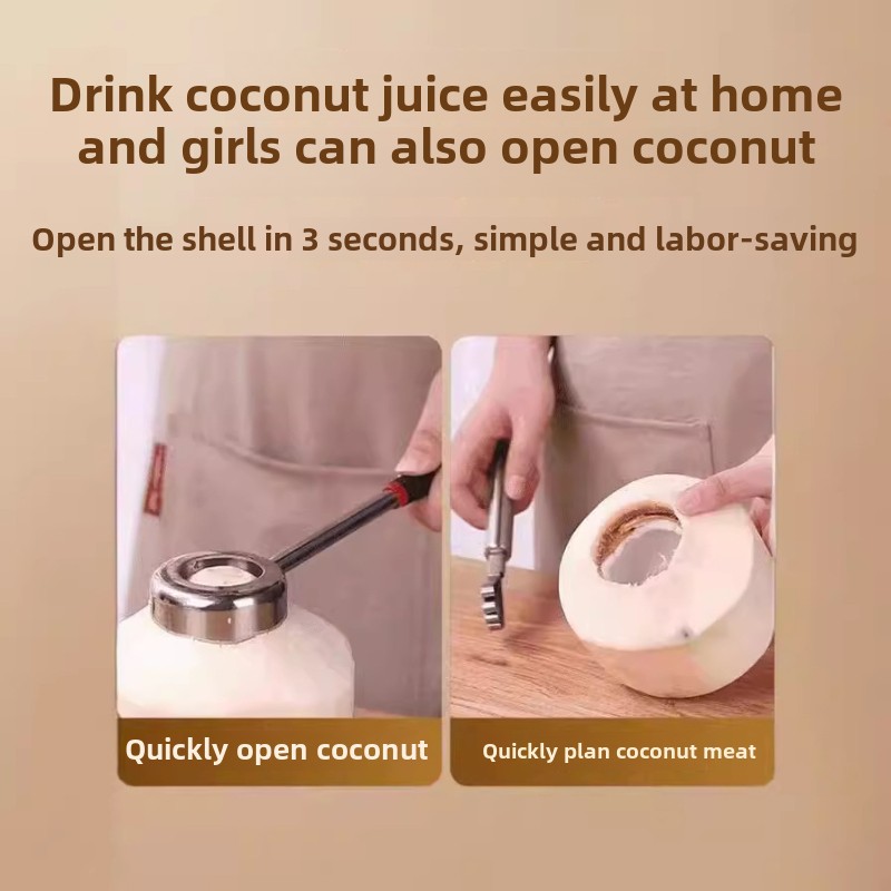 Easy-to-Use Stainless Steel Coconut Opener 3-Piece Set with Rubber Hammer and Scraper for Coconut Chicken, Juice