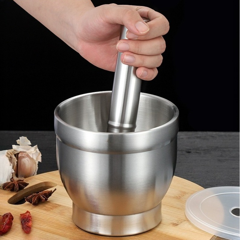 Stainless Steel Manual Garlic Grinder Double Mashers Mini Herb Pepper Spice Mortars For Kitchen 3
