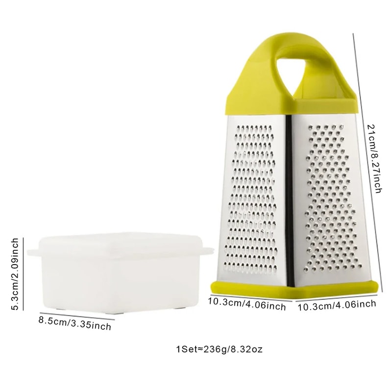 Stainless Steel Multipurpose Grater Vegetable Slicer, Four-Side Box Grater for Potatoes, Radishes & Garlic