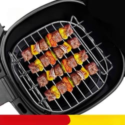 square outdoor grill set with skewers, stainless steel air fryer grill & steamer bracket