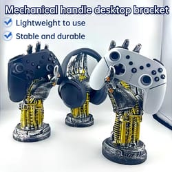cyberpunk mechanical arm desktop gaming controller storage holder, headphone stand sculpture decoration for men gift